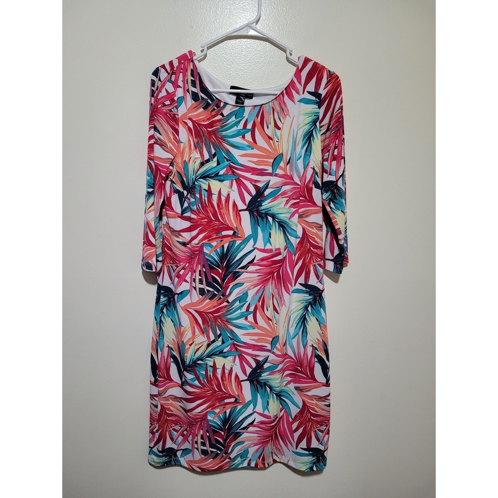 Simply Styled Dress Women‎ Large Multi Tropical Leaf 3/4 Sleeve Sheath